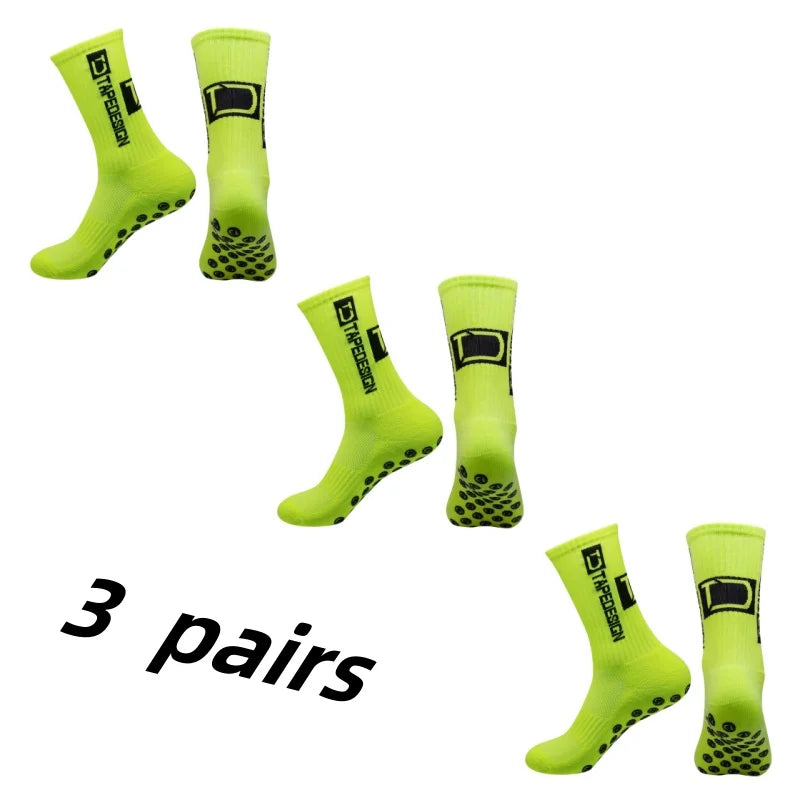 3Pairs/Lot New in ANTI SLIP Tapedesign Football Socks Mid Calf Non-Slip Soccer Sport Cycling Sports Mens Sock Women