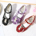 Children Princess Sandals Kids Girls Wedding Shoes High Heels Dress Shoes Bowtie Purple Pink Blue Silver Shoes For Girls