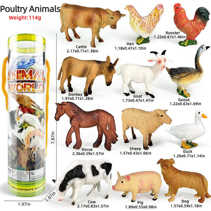 12PCS Farm Animal Toy Set – Mini Poultry & Livestock Figures for Kids