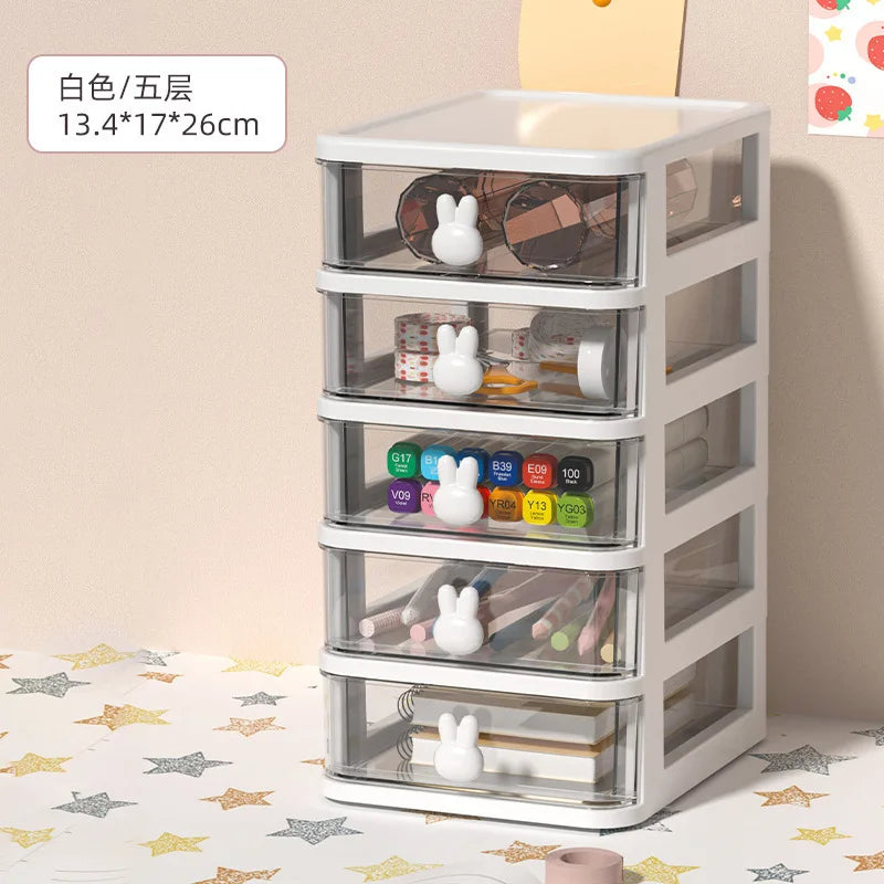 Clear Stacking Drawer Organizer - Multi-Tier PP Storage Box for Office/Beauty Products, Modular Desktop System (2-5 Layers)