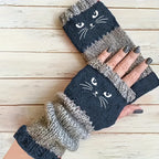 Thermal Winter Gloves Warm Cute Cat Fingerless Gloves Halloween Christmas Unisex Anti-Cold Thickened Touchscreen Mittens