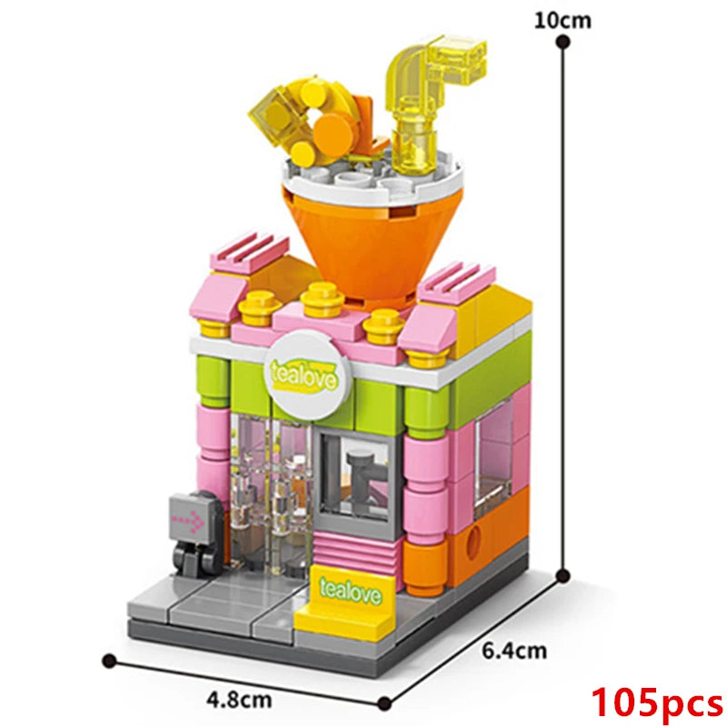 Mini ABS Self-Locking Bricks Street View Blocks Panda Coffee Ice Cream Flower Shop DIY Toy for Kids Girls Birthday Gift