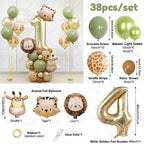 38pcs Wild Animal Balloon Tower with Gold 1-9 Number Balloon for Jungle Safari Birthday Party Decoration Forest Party Supply