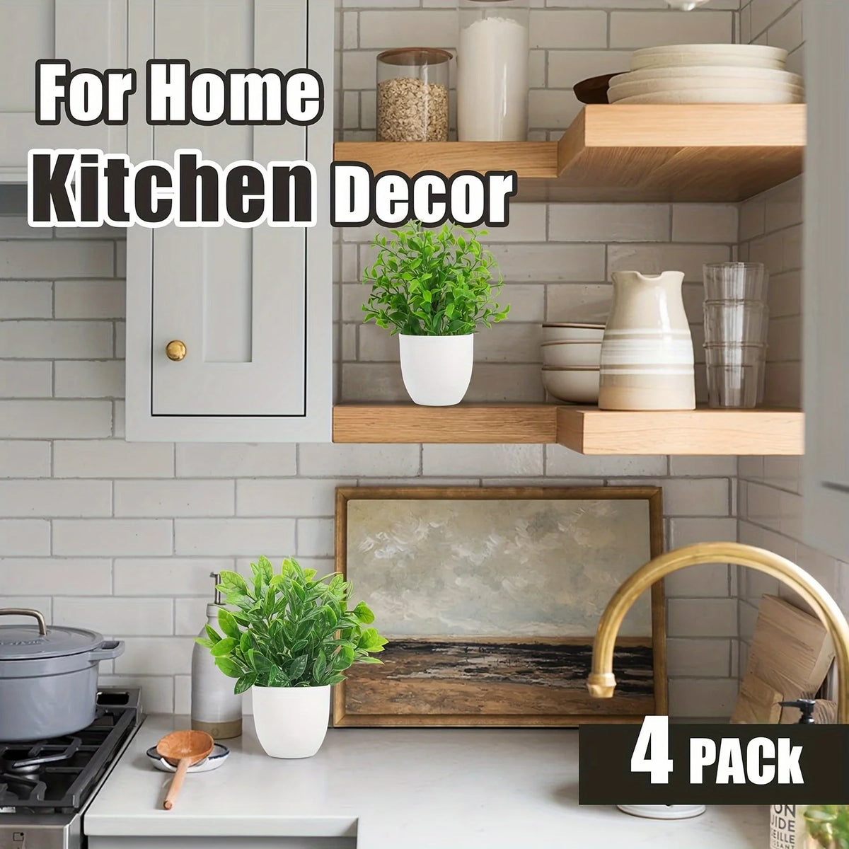 4pcs Mini Artificial Potted Plants Fake Bonsai Greenery for Home Office Farmhouse Bathroom Shelf Decor Indoor