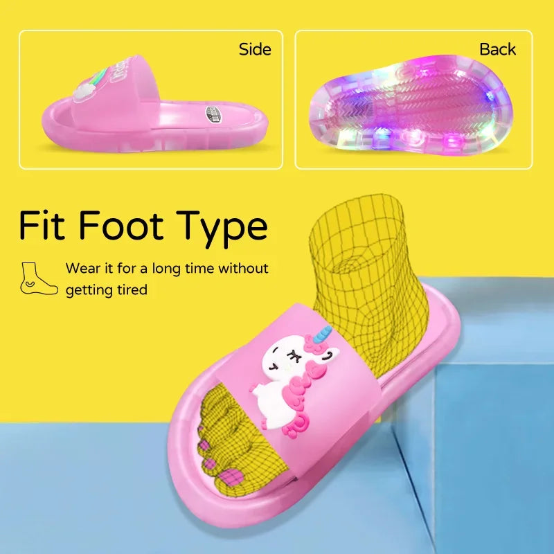 Kids Cartoon Unicorn Slippers Lighted Cute Toddler Shoes