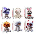 6pcs Halloween Resin Skeleton Mummy Figurines Mini Statues for DIY Micro Landscape Bonsai Car Desk Decor