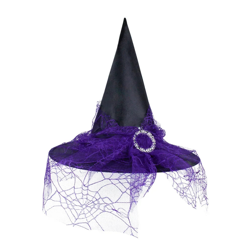 Witch Hat Halloween Hat Decoration Props for Adults Children Cosplay Witch Net Gauze Headwear Polyester Taff Witch Halloween
