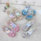 Children Princess Sandals Kids Girls Wedding Shoes High Heels Dress Shoes Bowtie Purple Pink Blue Silver Shoes For Girls