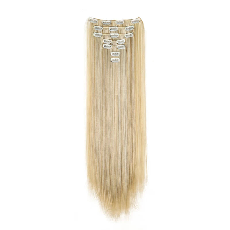 WIGSIN 24Inch Synthetic 7Pcs/set Long Straight Hair Extension 16Clips Hairstyle Black Blonde Hairpiece for Women