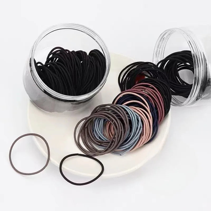 98/200Pcs Women's Black Elastic Headband Girls' Hair Rope Solid Color Ponytail Clip Simple and Durable Girls' Hair Accessories
