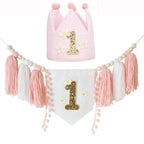 Boho 1st Birthday High Chair Banner Pink Party Decoration For Girl Baby Shower Wall Hangings Decorative For Kids Bedroom