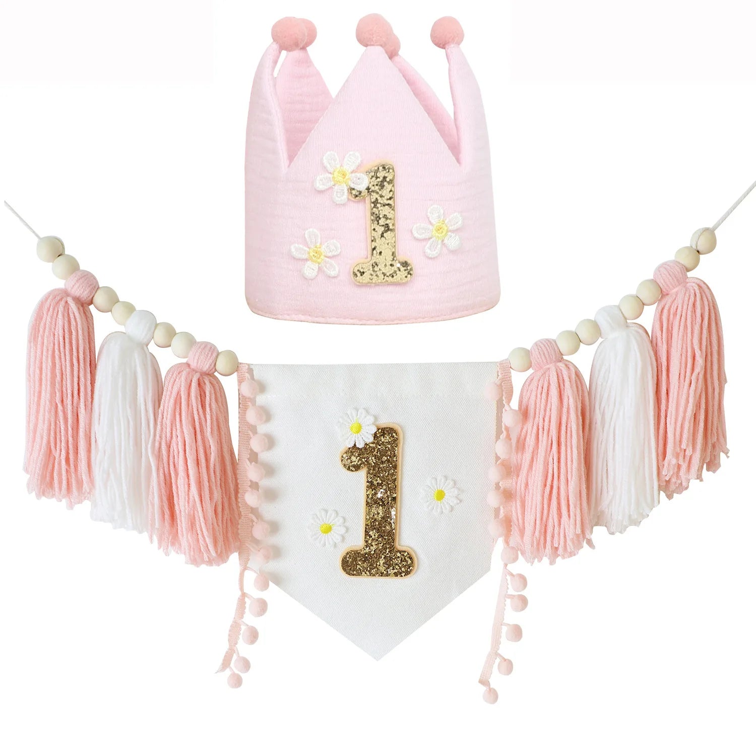 Boho 1st Birthday High Chair Banner Pink Party Decoration For Girl Baby Shower Wall Hangings Decorative For Kids Bedroom