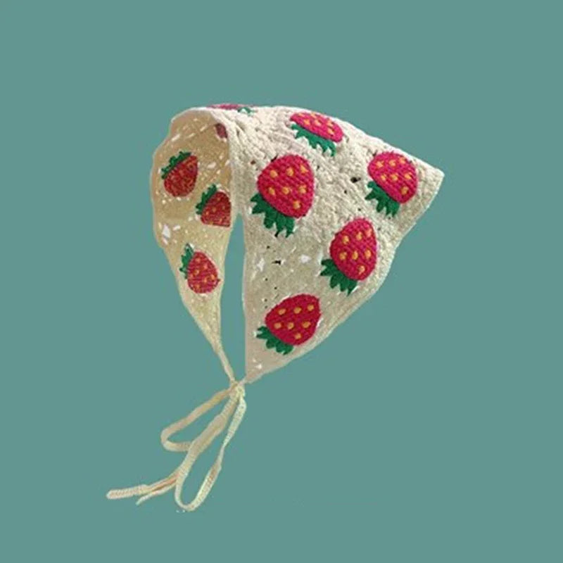 Korean Sweet Cute Handmade Crochet Hollow Triangle Headband Towel For Women Girls Flower Headscarf Hair Accessories