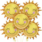 5Pcs 26Inch Smile Face Sun Balloon for Party Mylar Sunshine Balloons Summer Balloon for Sunshine First kids Birthday Decorations