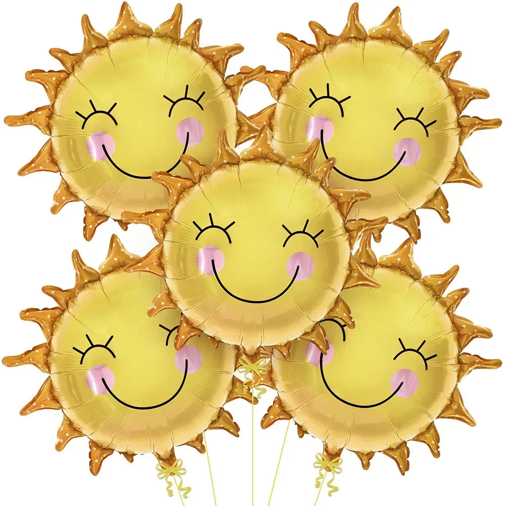 5Pcs 26Inch Smile Face Sun Balloon for Party Mylar Sunshine Balloons Summer Balloon for Sunshine First kids Birthday Decorations