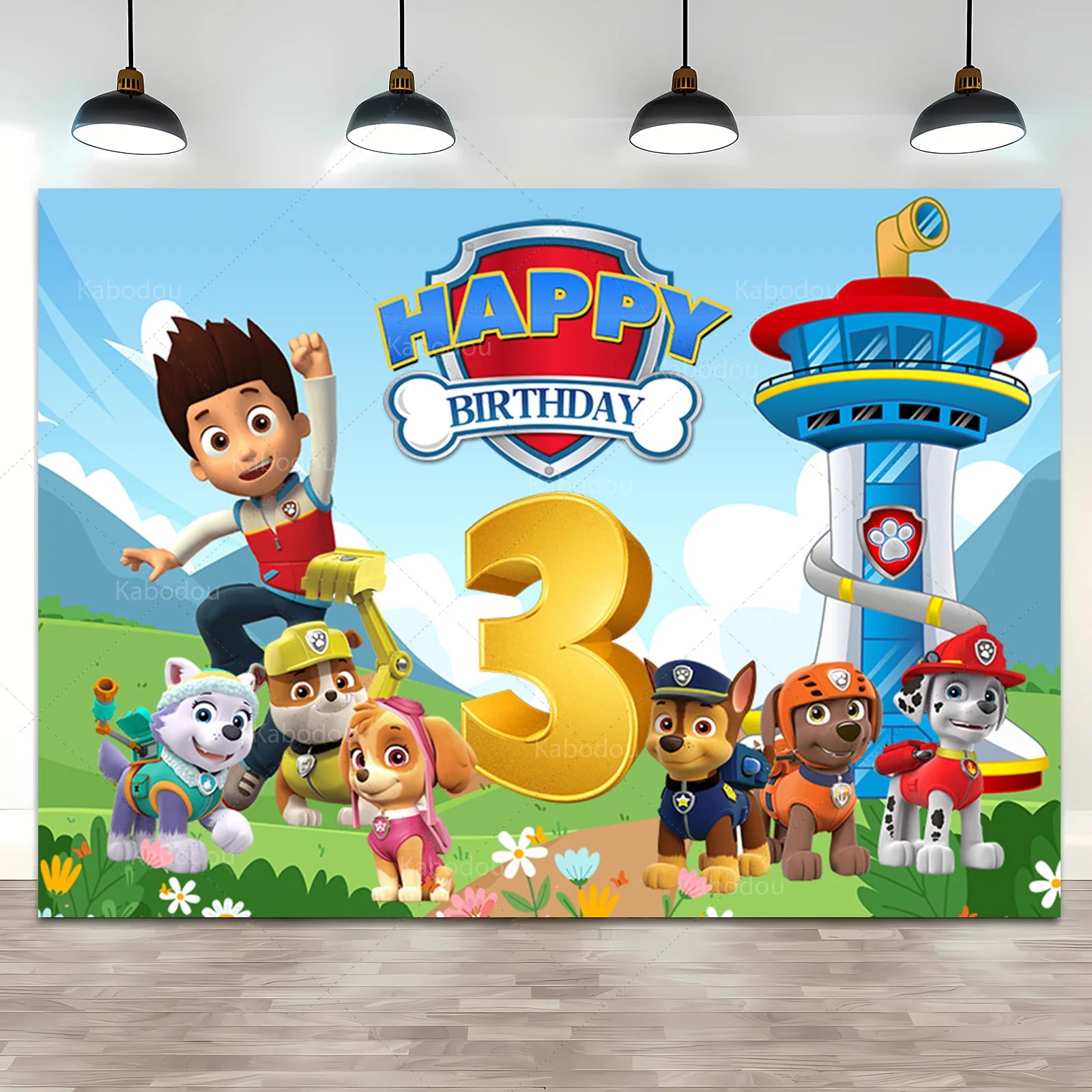 Custom Kids Name Age Paw Patrol Backdrop Boy 1st 2nd 3rd Birthday Party Background Decor Puppy Banner Poster Photo Studio
