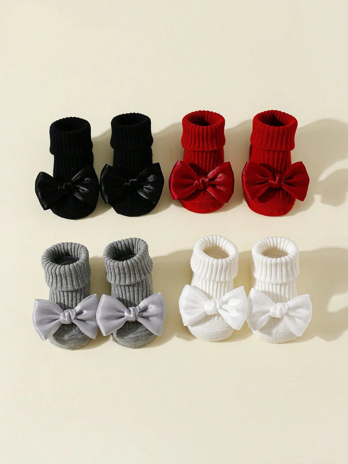 4 Pairs Toddler Socks with Bows, Soft Cotton Cute Ankle Socks for Infants Girls, Fashion Anty-Slip Newborn Baby Socks 0-24 Months