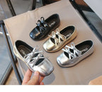 Kids Square Dance Performance Shoes Black Solid Color Girls Princess Shoe with Double Bow 2024 New Girls Leather Shoes Soft Sole