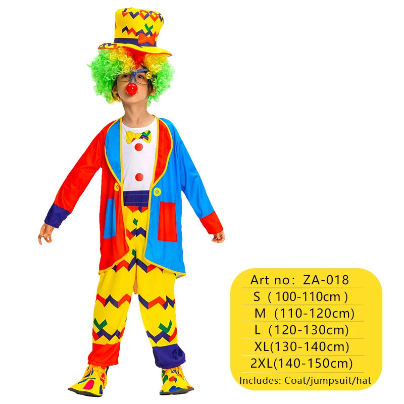 Children's Joker Costumes - Carnival Joker Jumpsuit Halloween Party, Circus Performance Costumes,