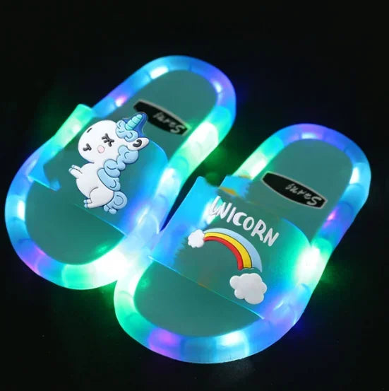 Kids Cartoon Unicorn Slippers Lighted Cute Toddler Shoes
