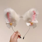 Plush Lace Cat Ears Bell Headband for Women Korean Style Elegant Fashion Girl Hair Band Party Cosplay