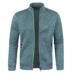 Autumn and Winter Men's New Long Zipper Color Block Sweater Sleeves Thin Plush Sweater Jacket Casual Slim Fit Comfortable Coat