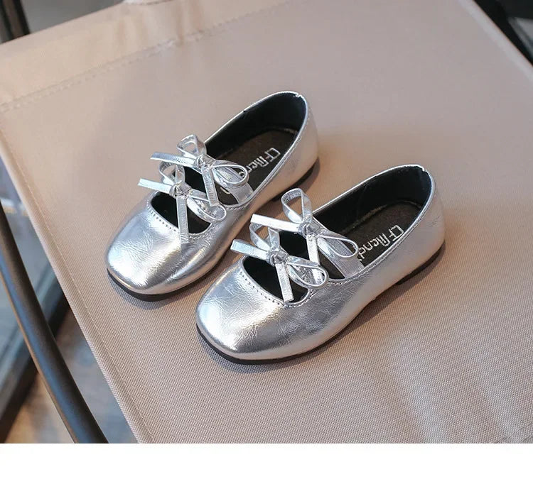 Kids Square Dance Performance Shoes Black Solid Color Girls Princess Shoe with Double Bow 2024 New Girls Leather Shoes Soft Sole