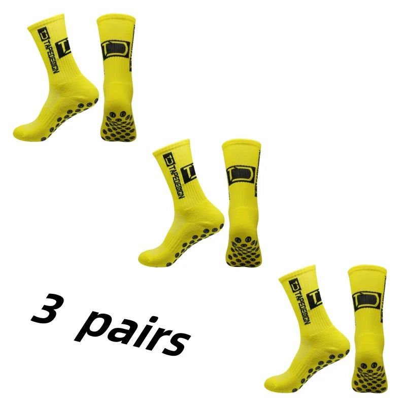 3Pairs/Lot New in ANTI SLIP Tapedesign Football Socks Mid Calf Non-Slip Soccer Sport Cycling Sports Mens Sock Women