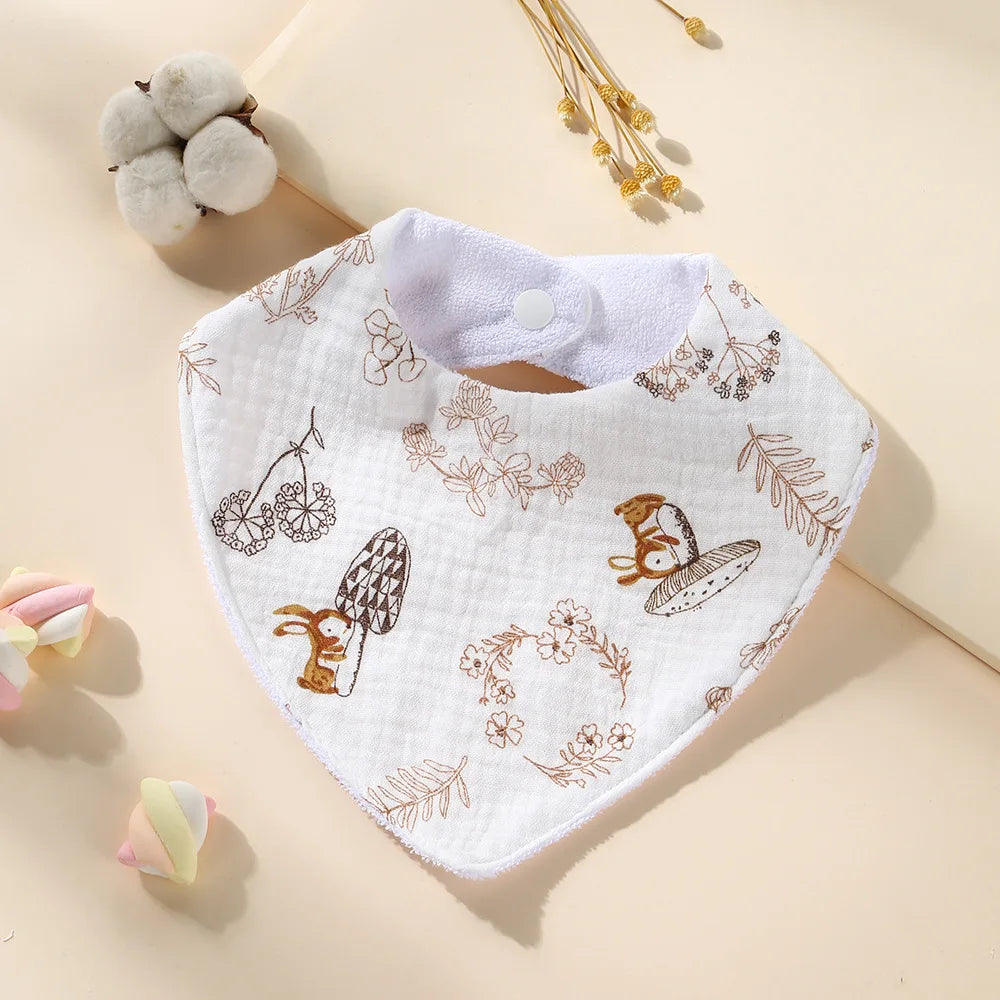 New Cotton Baby Bib Soft Waterproof Triangle Saliva Towel Adjustable Button Print Infant Boy Girl Feeding Burp Cloth Cute Bibs