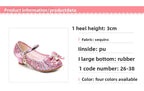 Princess Kids Leather Shoes for Girls Flower Casual Glitter Children High Heel Girls Shoes Butterfly Knot Blue Pink Silver
