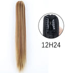 Synthetic Long Straight Claw Clip On Ponytail Hair Extensions 24Inch Heat Resistant Pony Tail Hair piece For Women Daily Party