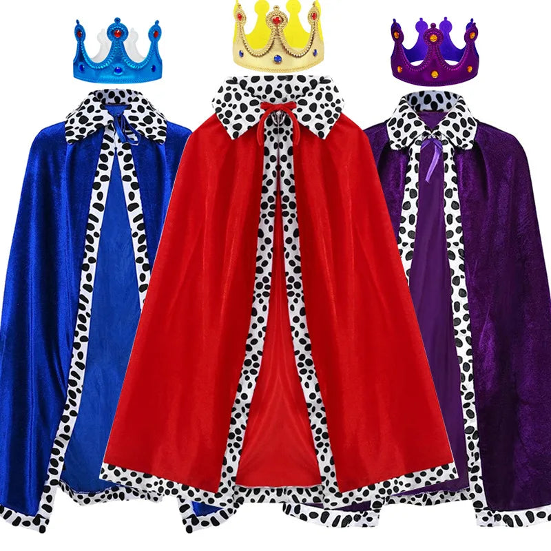 Adult Kids Cape King Prince Cosplay Costume Crown Shawl Parent-child Activity Party Performance Costume Halloween Cloak