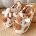 Women's Fluffy Cow Slippers Plush Winter Home Slides Comfort