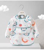 1PC Child Feeding Bib Waterproof Long Sleeve Apron Rice Pocket Feeding Blouse Toddler Bibs Children's Summer Thin Feeding Smock
