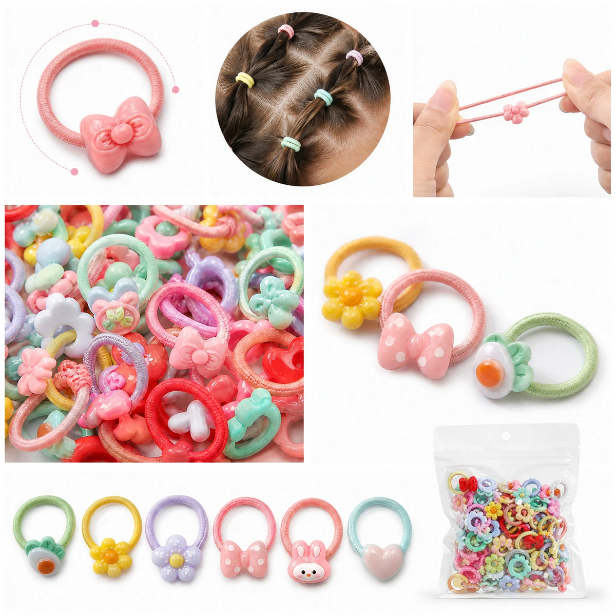 30Pcs Soft Elastic Hair Ties Elastic Bands With Fun Animal Fruit Patterns Perfect For Kids Daily Hair Care