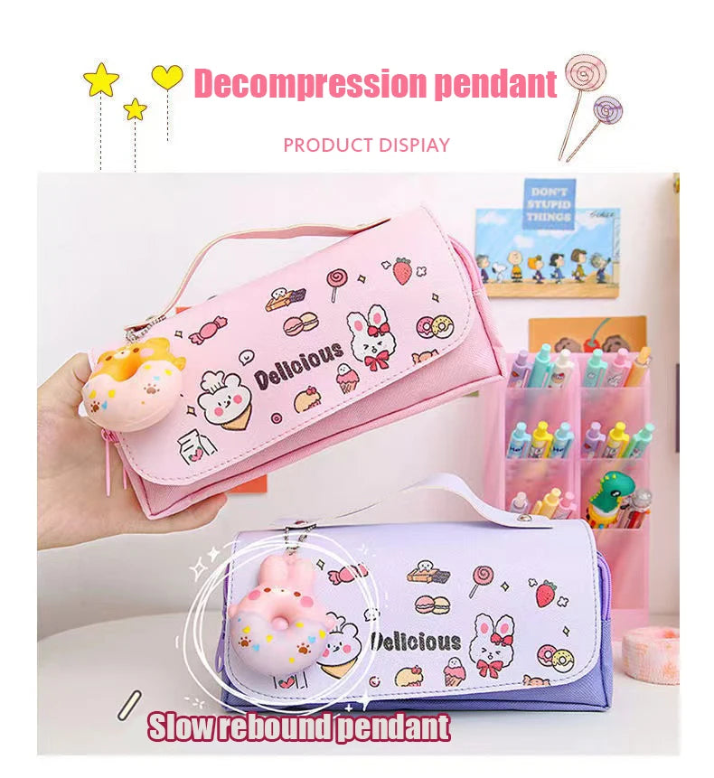 Cute Decompression Pencil Case Large Capacity Storage Bag Back to School Supplies Kawaii Korean Stationery Pen Cases