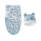 Baby Blanket Hat Set Cartoon Printed Cotton Newborn Swaddle Adjustable Infant Blankets Wraps Applicable All Seasons 0-6 Months