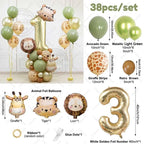 38pcs Wild Animal Balloon Tower with Gold 1-9 Number Balloon for Jungle Safari Birthday Party Decoration Forest Party Supply