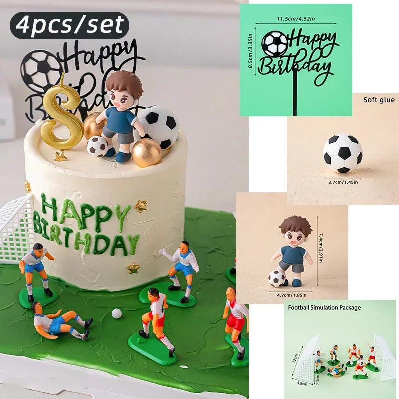 Football Boy Cake Topper Soccer Player Doll Decor for Birthday Party Sports Theme Childrens Celebration Supplies Cupcake Decor