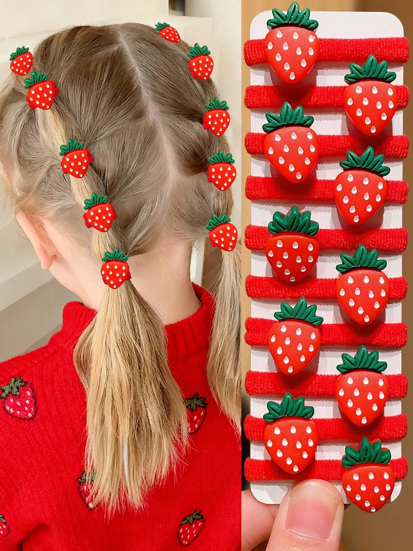 10pcs Multi-Color Strawberry Hair Ties Set Cute Design Girls Hair Accessories Enhances Daily Festive Styling Sweet Gift