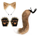 FluffyAnime Animal Fur Fox Tail Cat Paws Gloves and Ears Headwear Face Mask Cosplay Costume  Set Halloween Party Accessorie