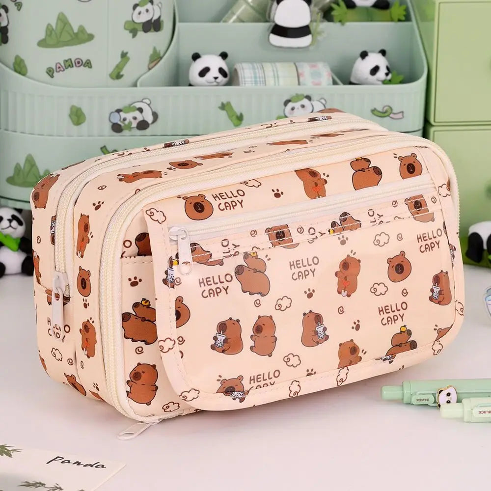 Multi Functional Capybara/Panda Pen Bag Large Capacity Nine-Layer Pencil Case Dirt-proof Stationery Bag School Office