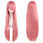 80cm Long Synthetic White Purple Cosplay Wigs Green Hair Straight Silver Wig Pink Hairpiece Lolita Wig with Bangs