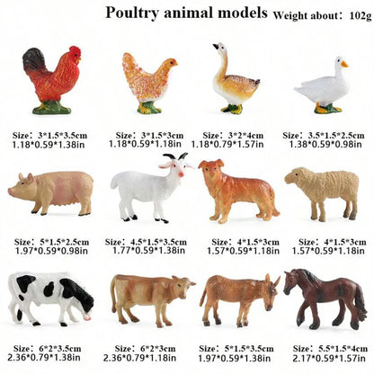 12PCS Farm Animal Toy Set – Mini Poultry & Livestock Figures for Kids