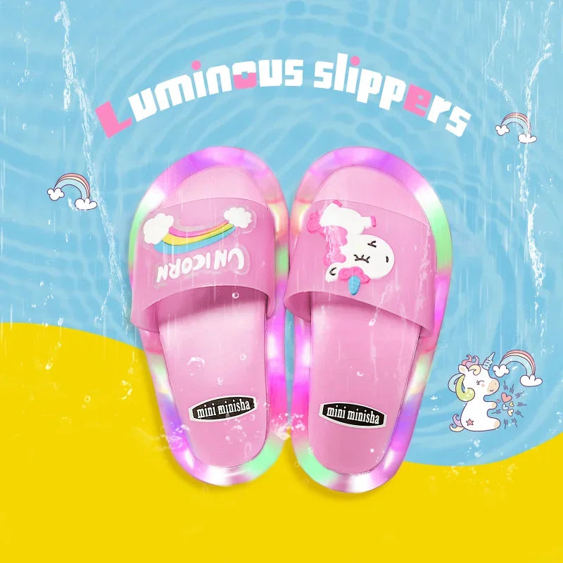 Kids Cartoon Unicorn Slippers Lighted Cute Toddler Shoes