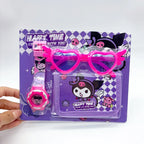 Fashion 3ps Unicorn Hello Kitty Girls Watch Kids with Wallet Glasses Cartoon Spiderman Watch Children Clock Toys set