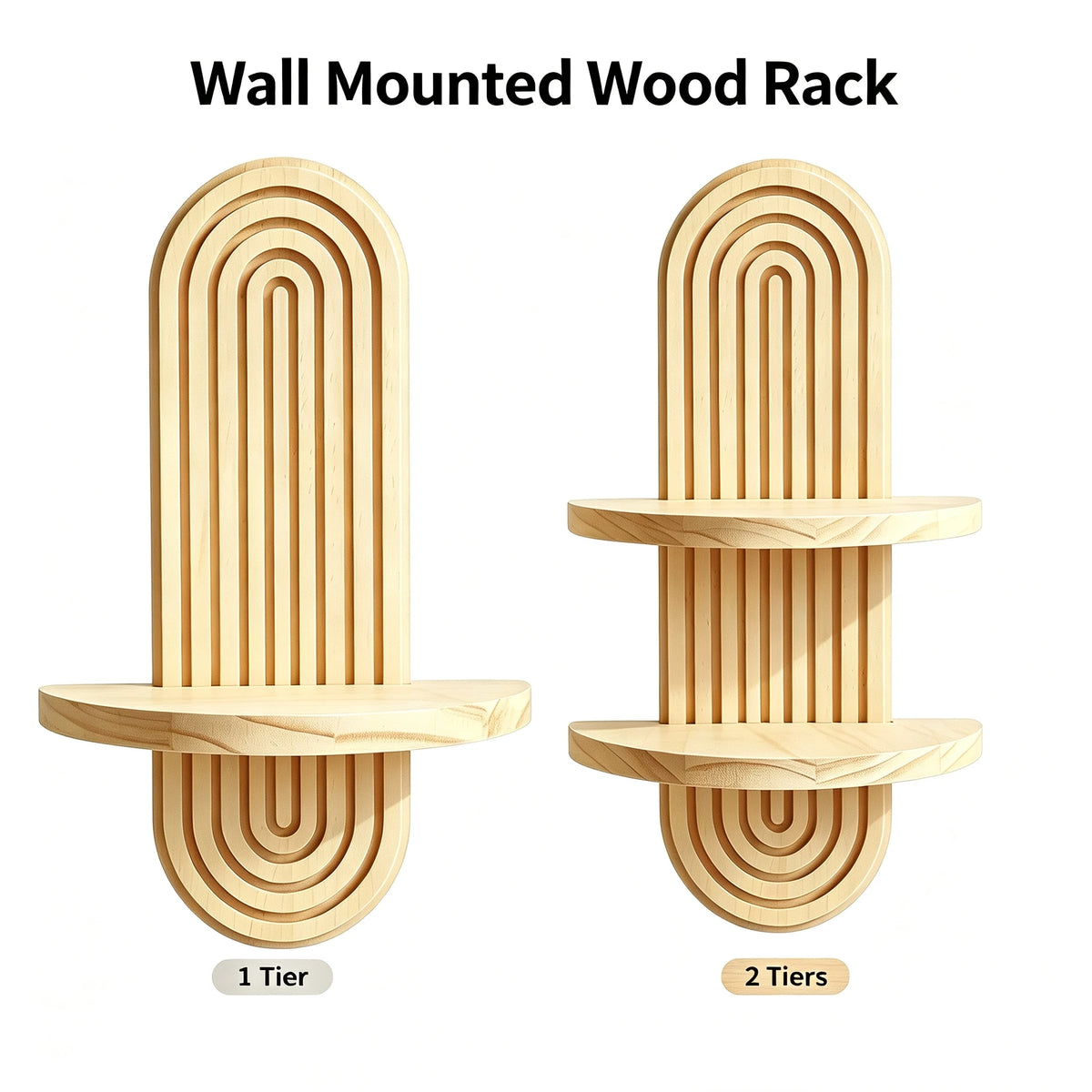 1Pc Boho Style Wooden Wall Shelves - Geometric Wall Mounted Shelves, Natural Wood Finish, Modern Home Decor, Plant Decorative