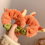 2Pcs Kawaii Fluffy Bunny Fox Hair Tie Scrunchies Cartoon Animal Theme Ear Hair Rope For Girls Women Party Daily Hair Accessories