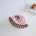Stylish Kids Bucket Hat Checkerboard Plaid Pattern Sun Hat Breathable Wide Brim Cap For Boys And Girls