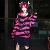 New Streetwear Top Punk Gothic Long Unisex Sweater Summer Women Striped Cool Hollow Out Hole Broken Jumper Loose Rock Thin Dark
